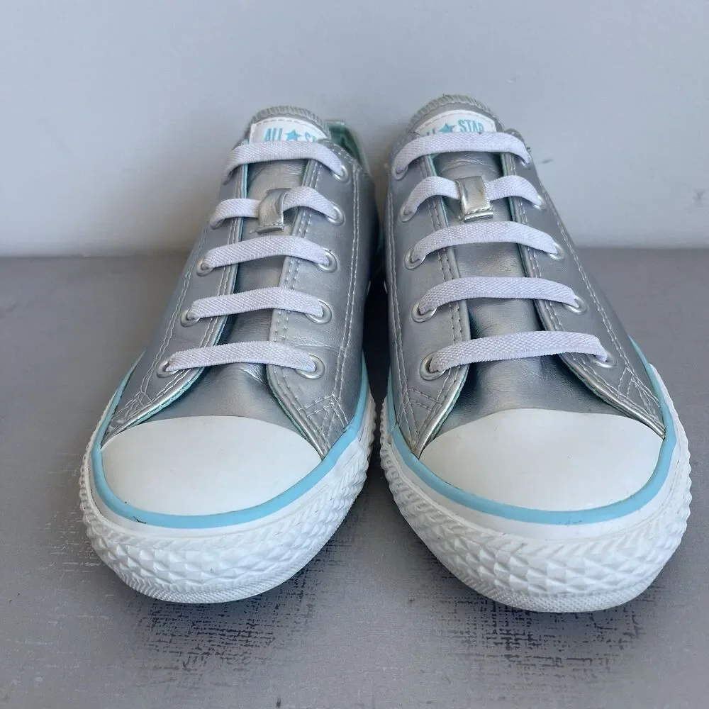 Converse All Star  Junior Youth 3 Chuck Taylor Low Top Sneakers Silver Metallic‎